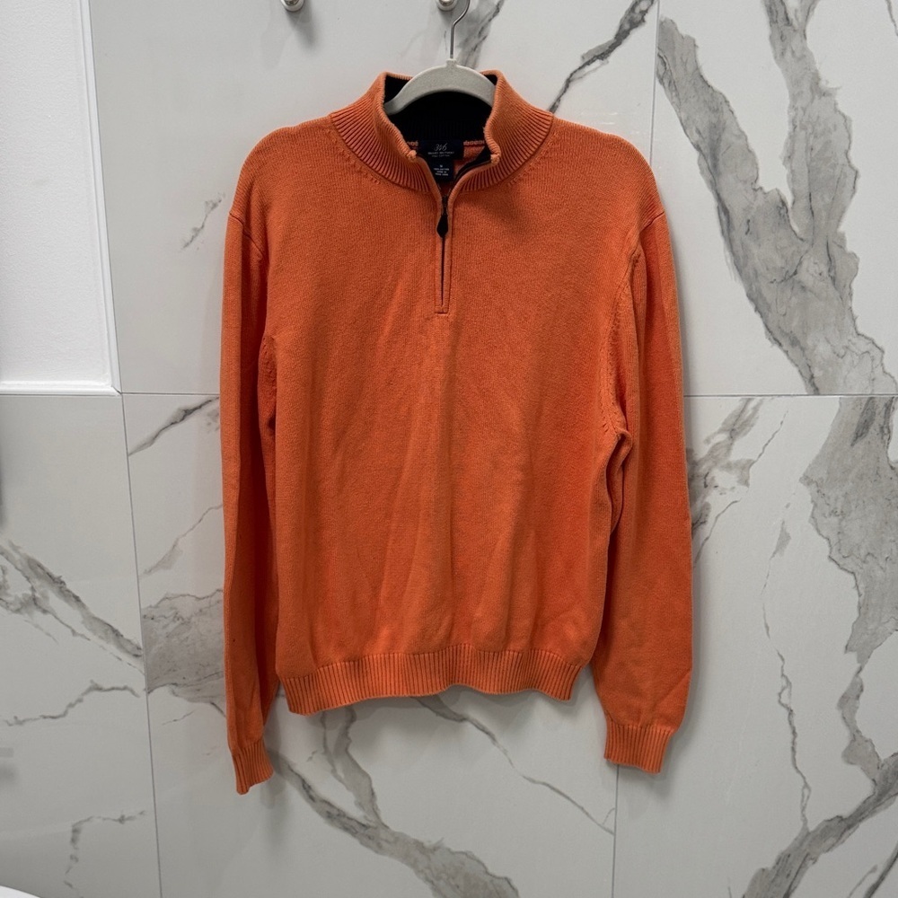 Brooks Brothers Men's 1/4 Zip Orange Sweater 100% Pima Cotton